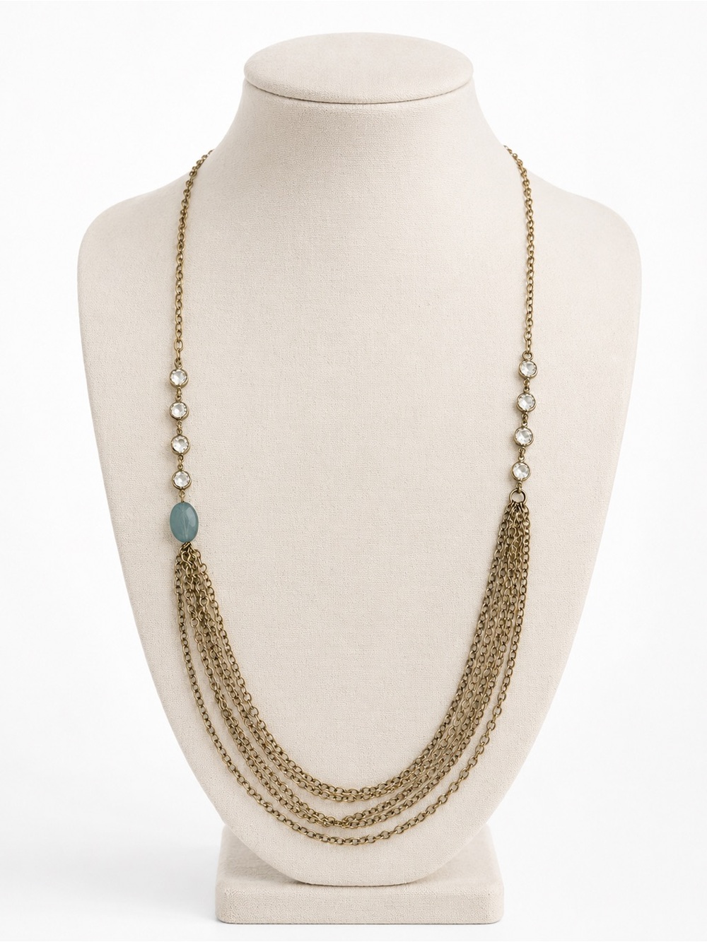Banana Republic Gold Tone Multi Strand Crystal Aqua Statement Necklace